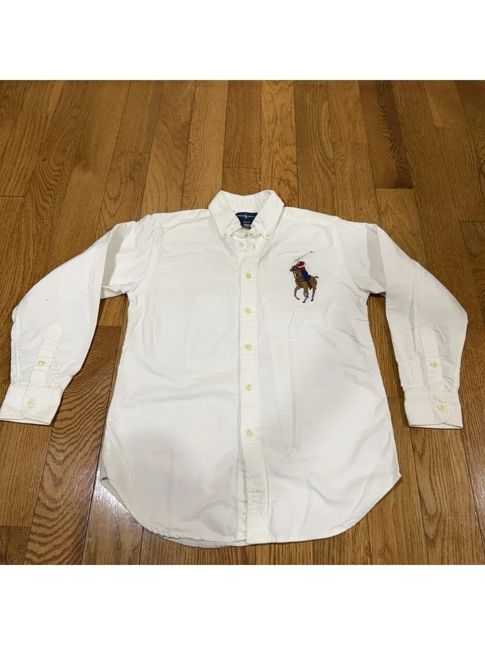 Ralph Lauren Polo Boys Oxford Button Up White M(10-12)  Big Pony Vintage Y2K